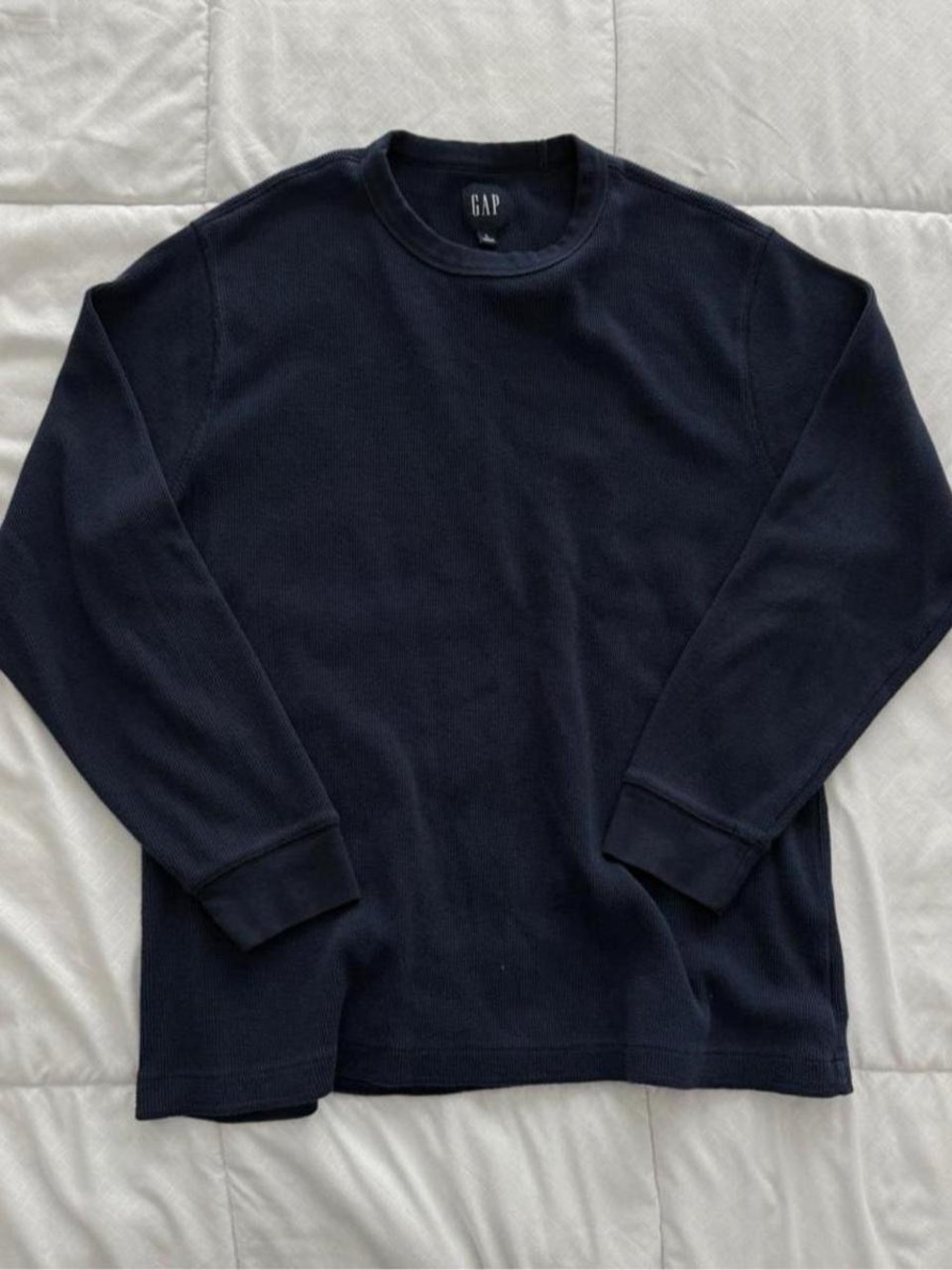 GAP Men's Dark Navy Long Sleeve Waffle Crew